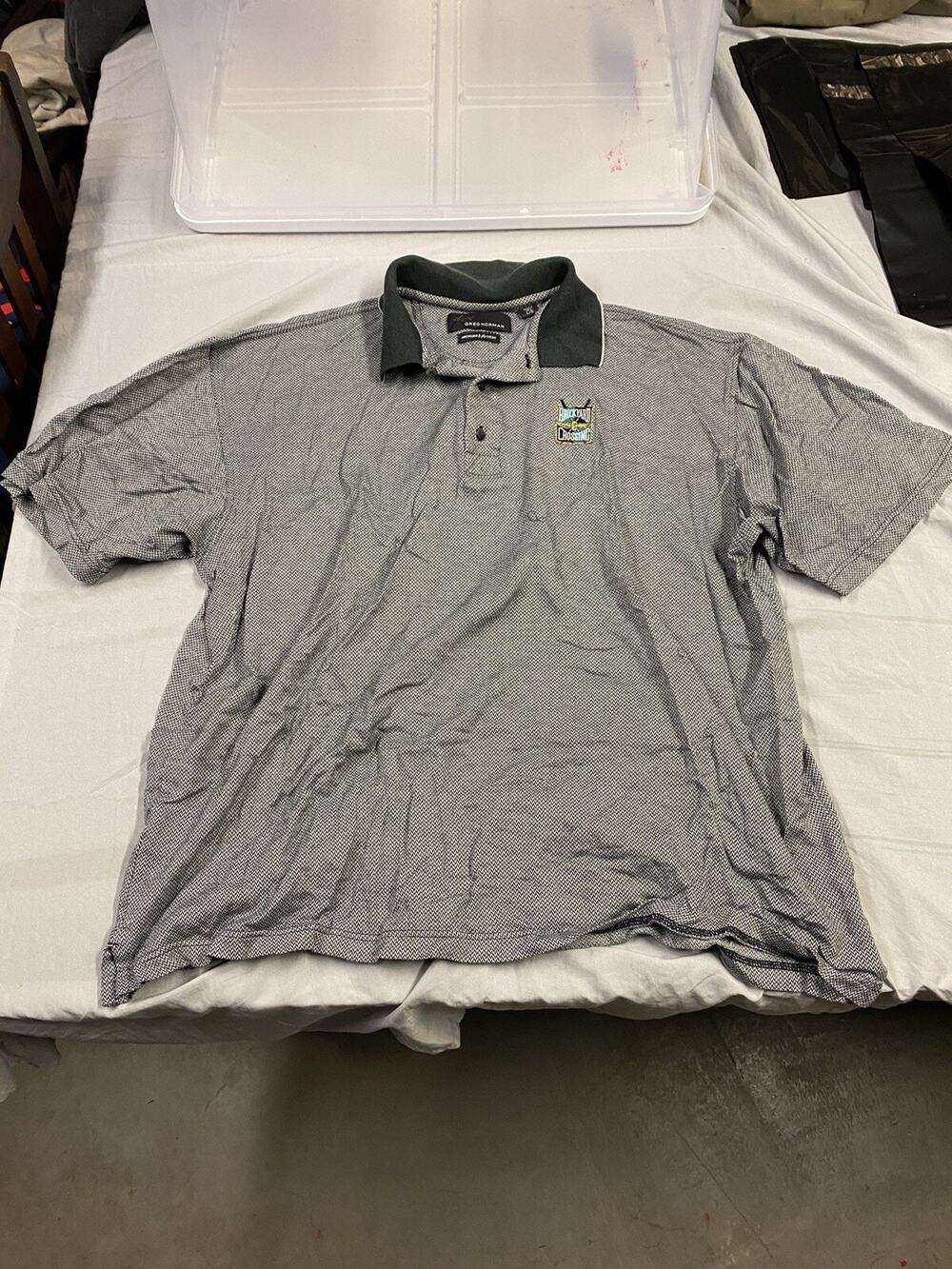Mens Greg Norman Golf Polo SZ Large Gray Striped Brickyard Crossing Indy